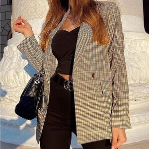 Oversized Blazer | Taupe / Yellow